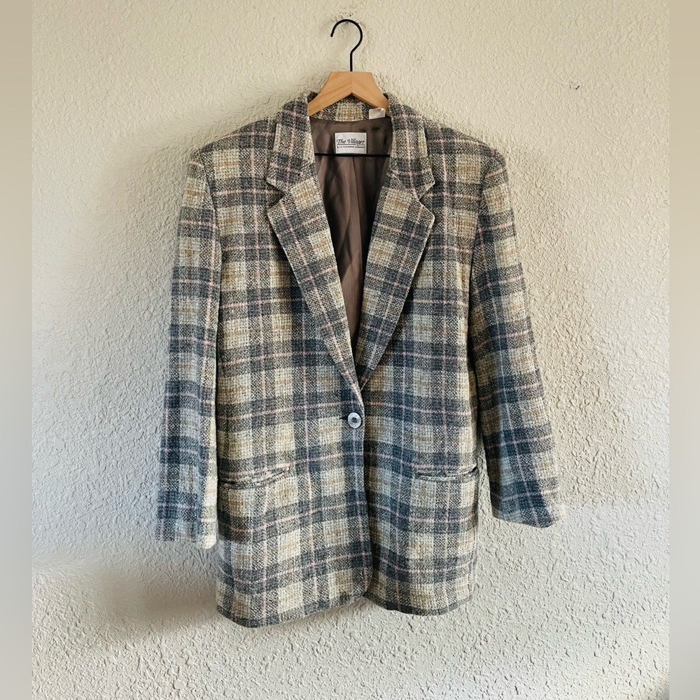 Vintage 90s Liz Claiborne The Villager Grey Plaid Jacket